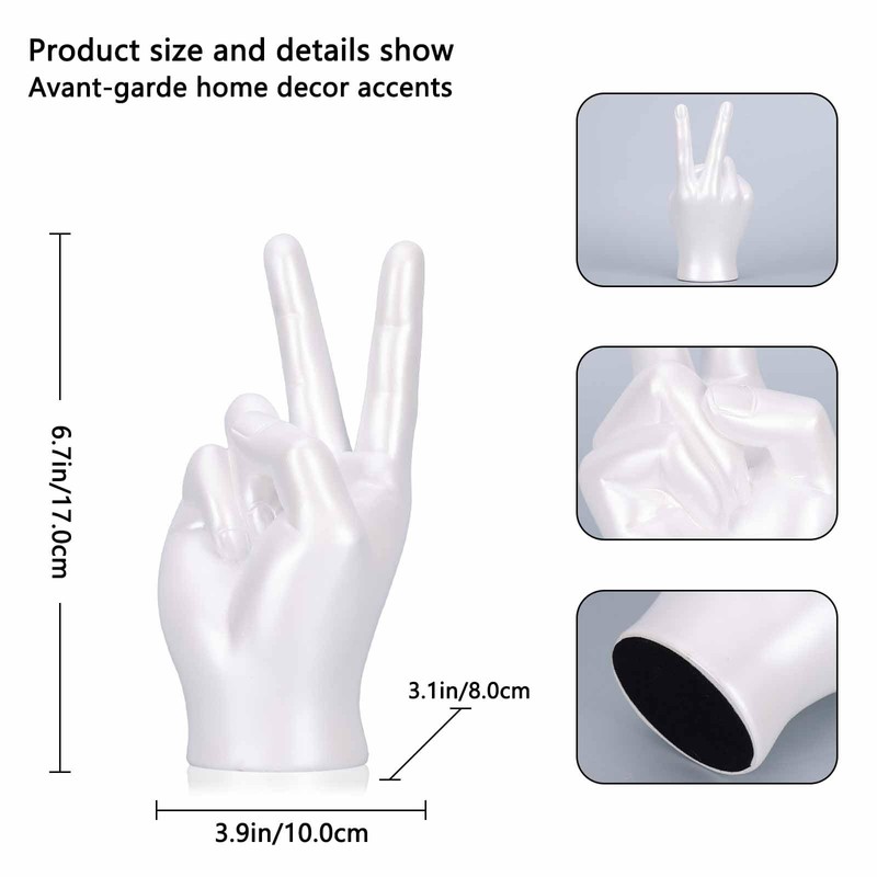 White Peace Sign Decor Creative Hand Sculpture Cool Desk Decor