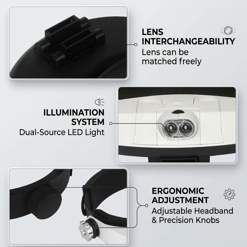 LED Headband Magnifier for Precision Work – 5 Magnification Levels