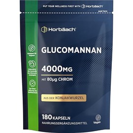 Glucomannan Capsules High Dose 4000 mg | From Konjac Root | 180 Vegan Pieces | 100% Pure | Horbaach