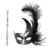 ILOVEMASKS Silver Black Fancy Side Feather Women's Party Masquerade with