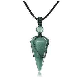 JSDDE Healing Crystal Pendant Necklace Hexagonal Stone Pointed Gemstone Necklace with Chain (Green Aventurine)