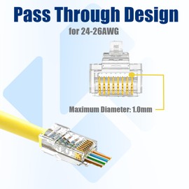 Awishwell 100-Pack Cat5e Connector Pass Through, Cat5e RJ45 Pass Through Connector, RJ45 Connectors/Cat5 Ends, 8P8C Ethernet Plug for UTP Network Cable