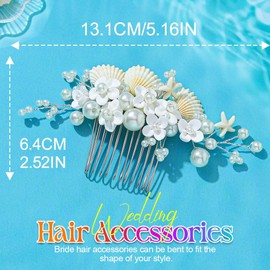 GORAIS Flower Wedding Hair Comb Shell Bridal Hair Piece Pearl Mermaid Beach Hair Accessories for Brides and Women