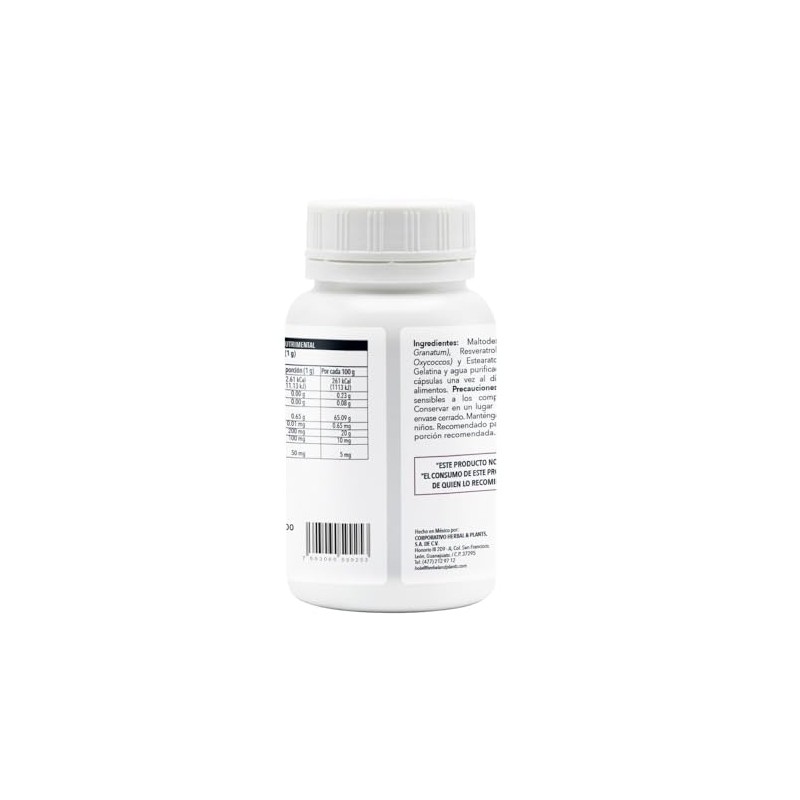 Resveratrol Cápsulas de 500 mg, 50 Cápsulas por Frasco