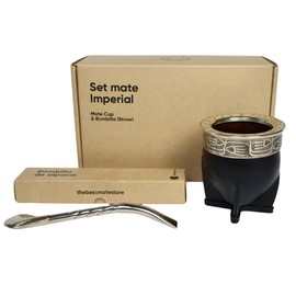 thebmate - Taza de té de cerámica hecha a mano en Uruguay, juego imperial con pajita de foco alemana y cepillo para polvo de limpieza (negro)