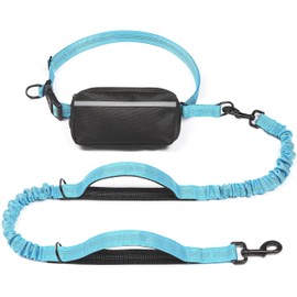 iYoShop Hands Free Dog Leash with Zipper Pouch, Dual Padded Handles and Durable Bungee for Walking, Jogging and Running Your Dog (Large, 25-120 lbs, Blue)
