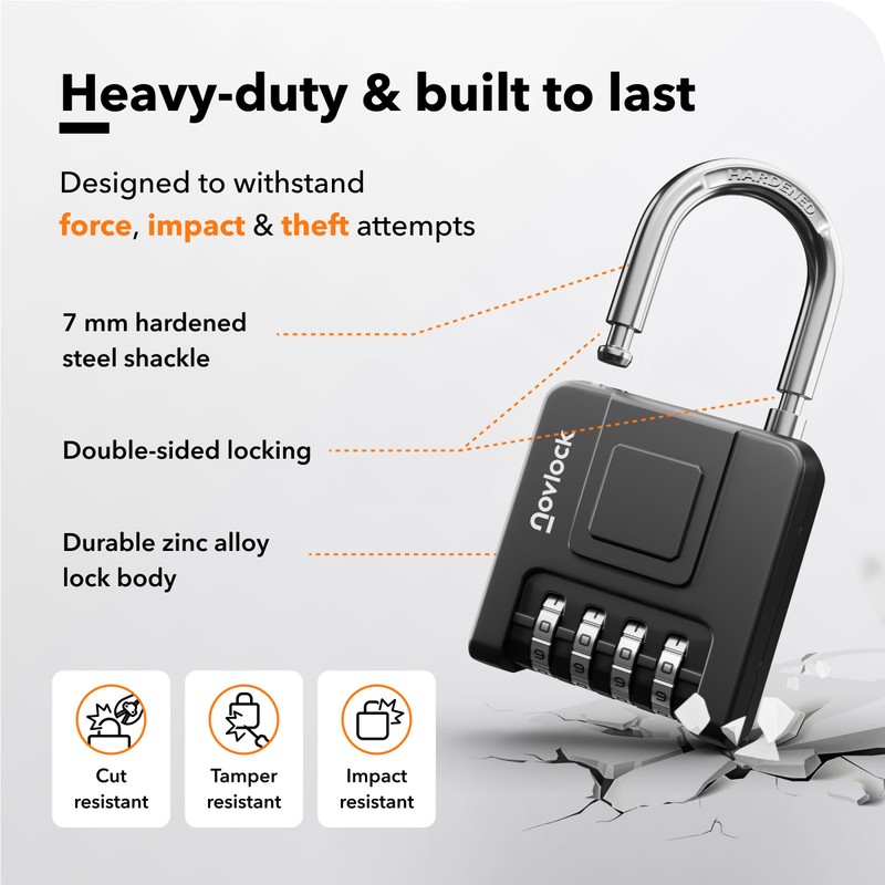 Combination Padlock - Heavy Duty Weatherproof 4 Digit Combination Lock