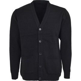 Men Knitted Cardigan Front Opening Button V Neck Winter Warm Long Sleeve Plan Sweater with Pockets Black/L