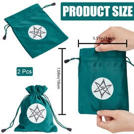 CREATCABIN Pack of 2 Pentagram Tarot Bags, Velvet, Storage Bag for Tarot Cards, Bag Holder Set, Runes with Drawstring, Large Packaging for Tarot Cards, Crystal Jewellery, Cube, Gift, 18 x 14 cm,