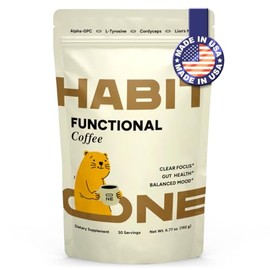 HabitONE Mushroom Coffee - Made in USA - 4 Mushrooms - Adaptogens & Nootropics - 30 Servings