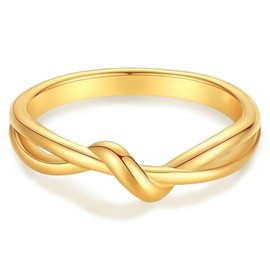 munone Love Knot Promise Statement Ring for Women Men, 14k Gold Plated Titanium Comfort Fit Band Ring