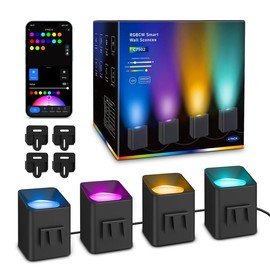 Appeck RGBCW Smart Wall Sconces, 54 Dynamic Scenes, Work with Alexa, Music Sync, Indoor Dimmable Led Wall Lights for Living Room, Bedroom, Party Decoration Lighting - Size: 4 PACKS- BLACK