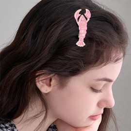 1Pair Crayfish Shape Hair Barrettes Non-Slip Cute Pink Shrimp Hair Clips for Women and Girls Hair Accessories, 3.8"