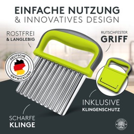 Edelfeld Wellenschneider für Pommes, Obst & Gemüse [TESTSIEGER] - Spülmaschinengeeignetes Wellenmesser - Riffelmesser für Erwachsene & Kinder - Solides Wellenschnittmesser aus Edelstahl - Für BLW