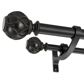 Matte Black Double Curtain Rods, 72 to 144 Inches, Classic Finials, Adjustable 1-Inch Front and 5/8 Inch Back Window Rods