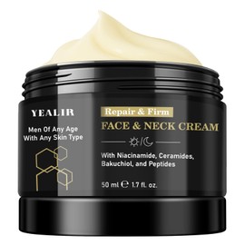 Mens Face & Neck Moisturizer Cream, Firming, Lifting & Anti-Aging Cream with Peptides, Bakuchiol, Niacinamide & Ceramides, Oil-Free Formula, Day & Night Use, Gifts for Men, 1.7 Fl Oz