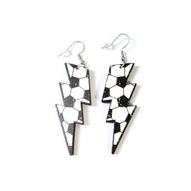 Zhang shine 70s 80s Wooden Sports Earrings, Lightning Bolt Drop Dangle Earring Baseball Football Earrings Sports Fans Players Jewelry for Women