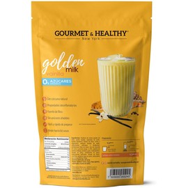 Golden Milk Vainilla 0% Azúcar. Gourmet & Healty New York. 600 g. Rinde 60 vasos. Sin lactosa, con fibra, y fácil de preparar, con cúrcuma y propiedades antiinflamatorias y antioxidantes.