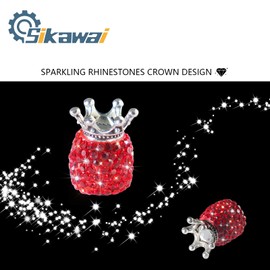 Sikawai Bling Tire Valve Stem Caps Crown Valve Caps Sparkling Handmade Crystal Rhinestone Universal Car Tire Valve Caps Chrome,Attractive Dustproof Bling Car Accessories - Crown Red