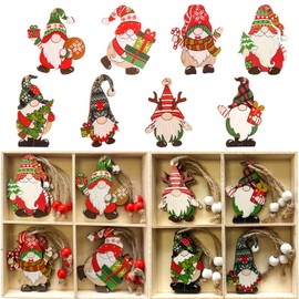 Christmas Decorations, 24Pcs Xmas Tree Pendant Colored Faceless Doll Cute Charms Holiday Hanging Ornament Couple Styles Christmas Gnome Wooden Crafts Party Decoration Children Gift Xmas Gifts