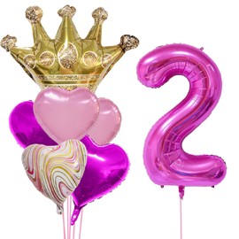 Gold Crown Theme 2nd Birthday Boy Girl Decoration Supplies Foil Balloons Set, Rose Red Happy 2 Birthday Rose Red Number 2 Mylar balloons Banner Baby 2nd Birthday Party Wedding Baby Shower Anniversary