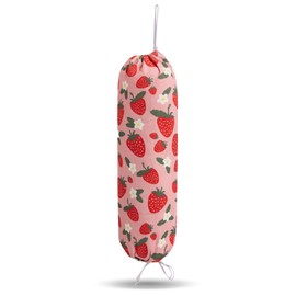 SEJGGKQ Strawberry Grocery Plastic Bag Holder and Dispenser,Farmhouse Home Decor,Reusable Grocery Accessories Organizer,Garbage Shopping Trash Bags Storage for Kitchen,Gifts for Women Family