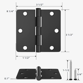 HOSOM 3 Pack Matte Black Door Hinges 3.5 Inch with 1/4 Radius, Interior Door Hinges, Fit Standard Door