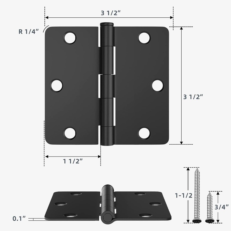HOSOM 3 Pack Matte Black Door Hinges 3.5 Inch with
