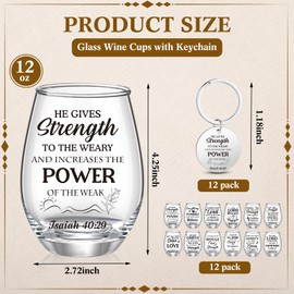 Shellwei 12 Set Christian Gifts for Women Include 12 Christian Wine Glass 12oz Funny Wine Glass 12 Bible Verse Keychain Christian Keychain for Women Christmas Gifts for Men Women Coworker Birthday