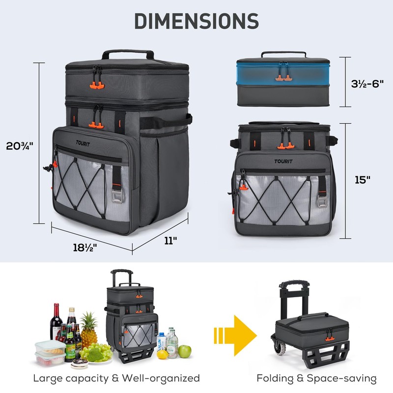 TOURIT 75 Can Rolling Cooler Detachable Double Deck Beach Cooler