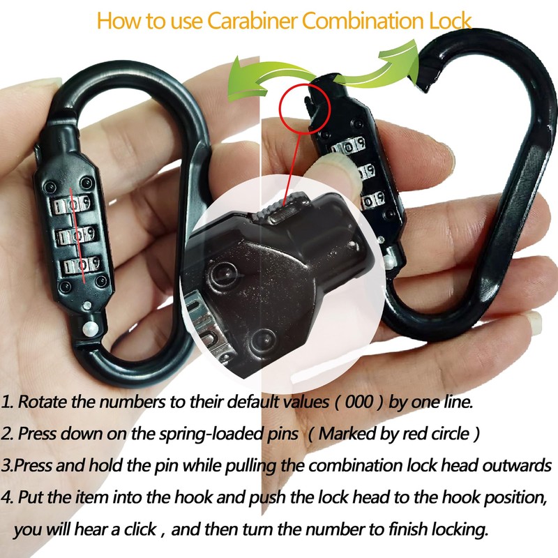 MyyYiTar Large 3 Inch Carabiner with Built-in 3-Digit Combination Lock