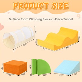 Erament 6-Piece Soft Toddler Climbing Toys Set - Indoor Toys with Climbing Blocks & Tunnel for Toddlers 1-3, Baby Crawl,Play Climbing for Kids,Baby Blocks,Tunnel