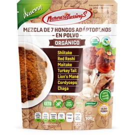 Mezcla de 7 Hongos Adaptógenos Orgánicos en Polvo 100g - Turkey Tail, Lion's Mane, Cordyceps, Chaga, Shiitake, Maitake, Red Reishi