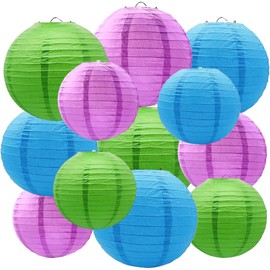 prxififeq Blue Green and Purple Paper Lanterns 12Pcs Hanging Round Paper Lanterns Decorative for Graduation Baby Shower Wedding Birthday Family Parties ﻿