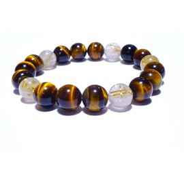 Kanoishi ∞ [The strongest gold luck stone gold rutilated quartz on your wrists!] Gold Rutile Tiger Eye Bracelet Men's Women's Size Natural Stone Power Stone 0.5 inches (12 mm) (for purification purposes) (Men's) / Approx. 6.9 inches (17.5 cm) (General me