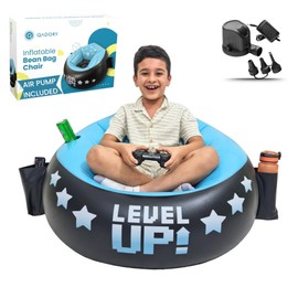 Qadory Inflatable Gaming Chair for Kids – Supports Up to 300 lbs, Includes Air Pump, Cup Holder, 2 Pockets – Durable Gaming Bean Bag Seat, Comfy Kid Bean Bag Chair & Top Bean Bag Chairs for Kids