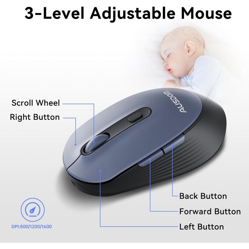 AUSDOM Wireless Keyboard and Mouse Combo: 2.4G Full-Sized Rechargeable Cordless
