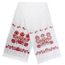 N_FROMM Ruschnik Hand Towel Ukrainian Wedding Towel Table Runner White Gabardine Embroidered Motif Tree of Life Format 150 x 31 cm