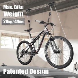 CyclingDeal Ceiling-Mounted Bike Hoist Rack - Secure Bike Storage Ceiling Bike Hangers for Garage - Safe & Easy Lifting for Garage Bicycle Hanger Bike Storage Rack - Premium Rope & Bike Hooks