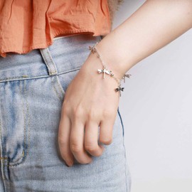 TseenYi Dragonfly Chain Line Bracelets Dragonfly Tassel Bracelets Fashion Adjustable Beads Bracelet Jewellery for Women and Girls Gifts Birthday Valentine's Day Christmas (Silver), Metal