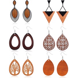 YADOCA 6-9 Pairs Ethnic Wooden Earrings for Women Dangle Earrings Stainless Steel Hook Bohemian Boho Earrings Vintage Jewellery, Wood