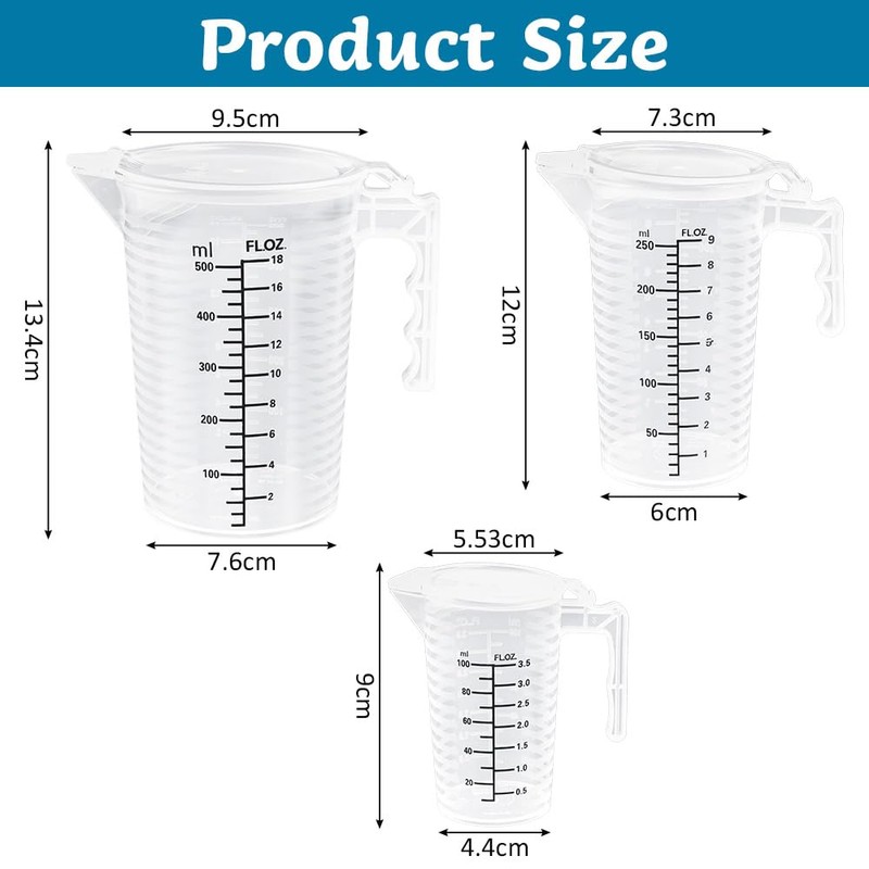 LIMITADA Pack of 3 Measuring Cups Plastic 100 ml 250