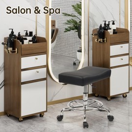 KLASIKA Heavy Duty Extra Wide Rolling Stool on Wheels, Adjustable Height Swivel Chair Stools with Footrest for Spa Salon Massage Tattoo Lash Barber Nail Work, Black 1PK