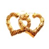 Large Bamboo Heart Hoop Earrings Gold Tone Earrings 3.5 Inch