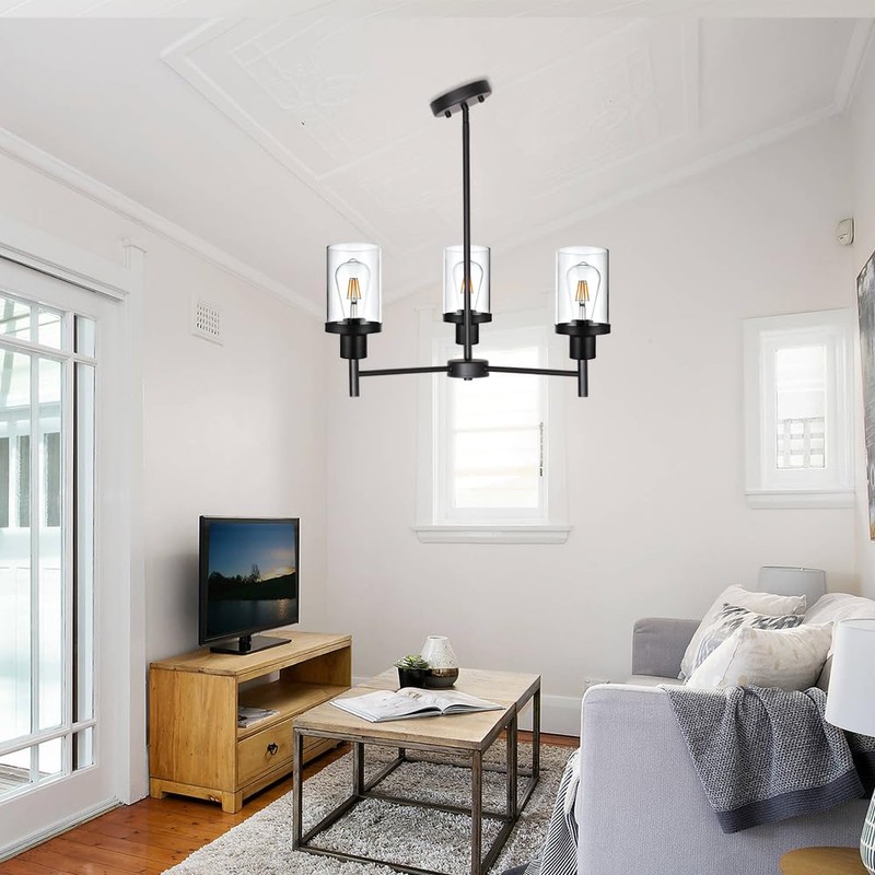 PRYNDON 3-Light Farmhouse Chandelier Kitchen Island Lighting Fixture in Black