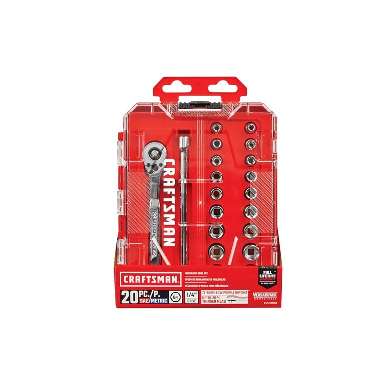 CRAFTSMAN Mechanics Tool Set, 1/4 Inch Drive, 20 Piece (CMMT12108)