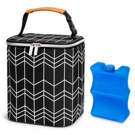 BABEYER - Bolsa enfriadora de leche materna con paquete de hielo para 4 biberones de hasta 9 onzas, bolsa para biberones de bebé apta para la guardería de mamá, color negro