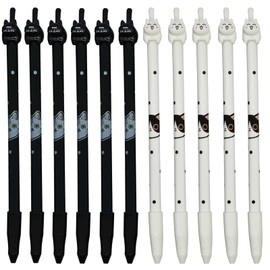 Lopenle 12 Pack Cat Pens - Cute Black & White Pen kitten Gel Pen Fun Animal Novelty Writing Pens with Black Ink for School, Office, Gifts (6 Black Cats + 6 White Cats)