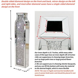 30" Tall Floor Vase, Double Sided Crushed Diamond Mirrored Vases,Large Flower Vase for Home Decor, Mirror Glass Decorative for Living Room,Office,Centerpiece (Crushed Diamond:4.7''L X 6.8''W X 30''H)