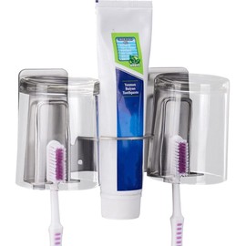Stainless Steel Self Adhesive Wall Mounted Toothpaste Holder Cup Holder Toothbrush Holder Drill Free
